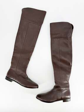 Jimmy Choo Brown Leather Over the Knee Cuff Riding Boots Flat Size 39 EU US 8.5